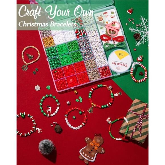 Christmas Friendship Bracelet Kit, Xmas Beads and Letter Beads (A-Z) - Picture 4 of 6
